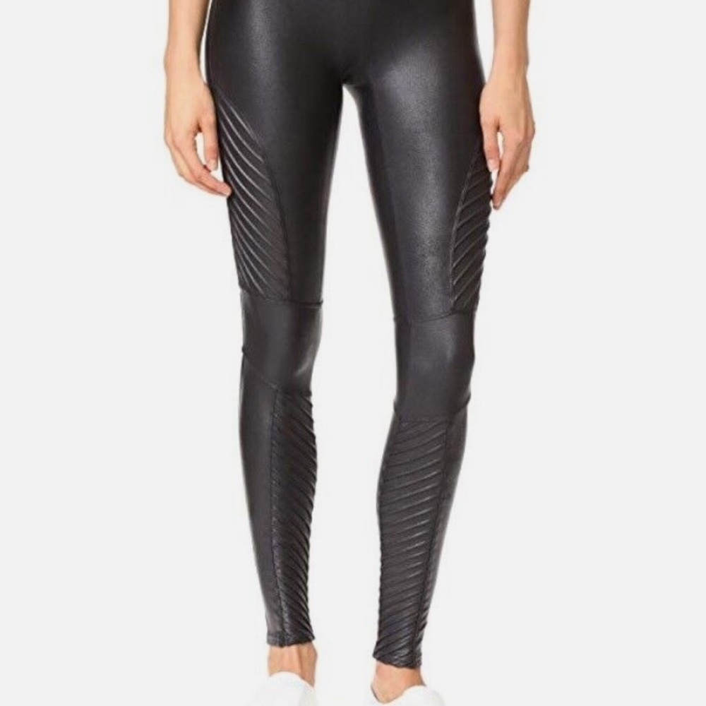 Spanx Women's Medium Black Moto Faux Leather Leggings 20136R Stretch Skinny Med - Picture 5 of 15